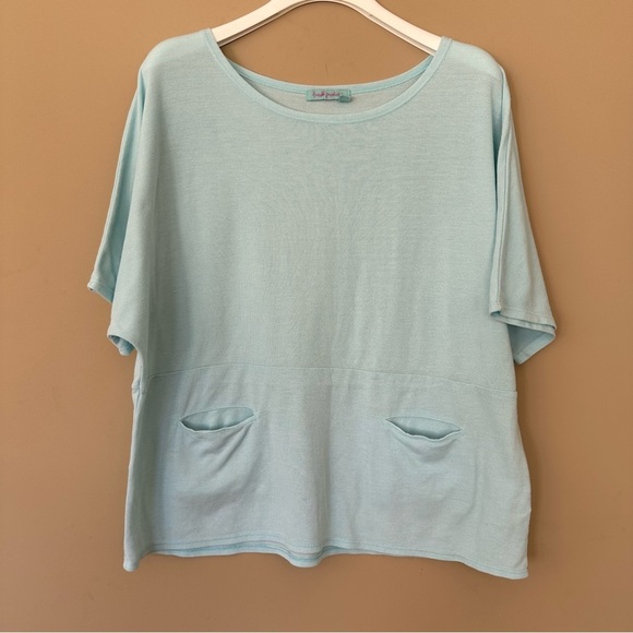 fresh produce Tops - Fresh Produce Women L Lagenlook Boxy Top Slub Pockets Baby Blue USA Comfortable